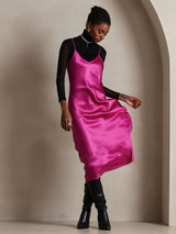 [Rose Red] SilkSilky-UK Spaghetti Strap V Neck Dress 004