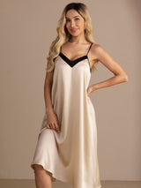 [Brown Rice] SilkSilky-UK Spaghetti Strap V Neck Nightdress 006
