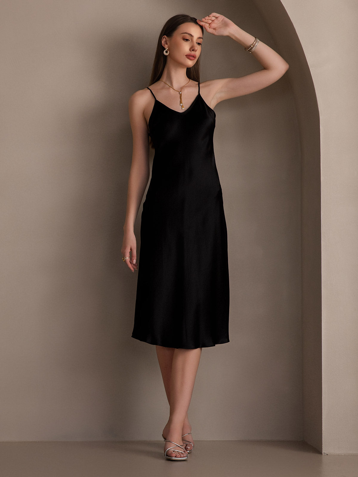 SilkSilky UK Pure Silk V Neck Dress Black 005