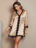 SilkSilky UK Pure Silk 3/4 Sleeve V Neck Nightdress Champagne 001