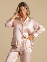 [Pink] SilkSilky-UK Long Sleeve Lapel Collar Women's Pyjamas 008