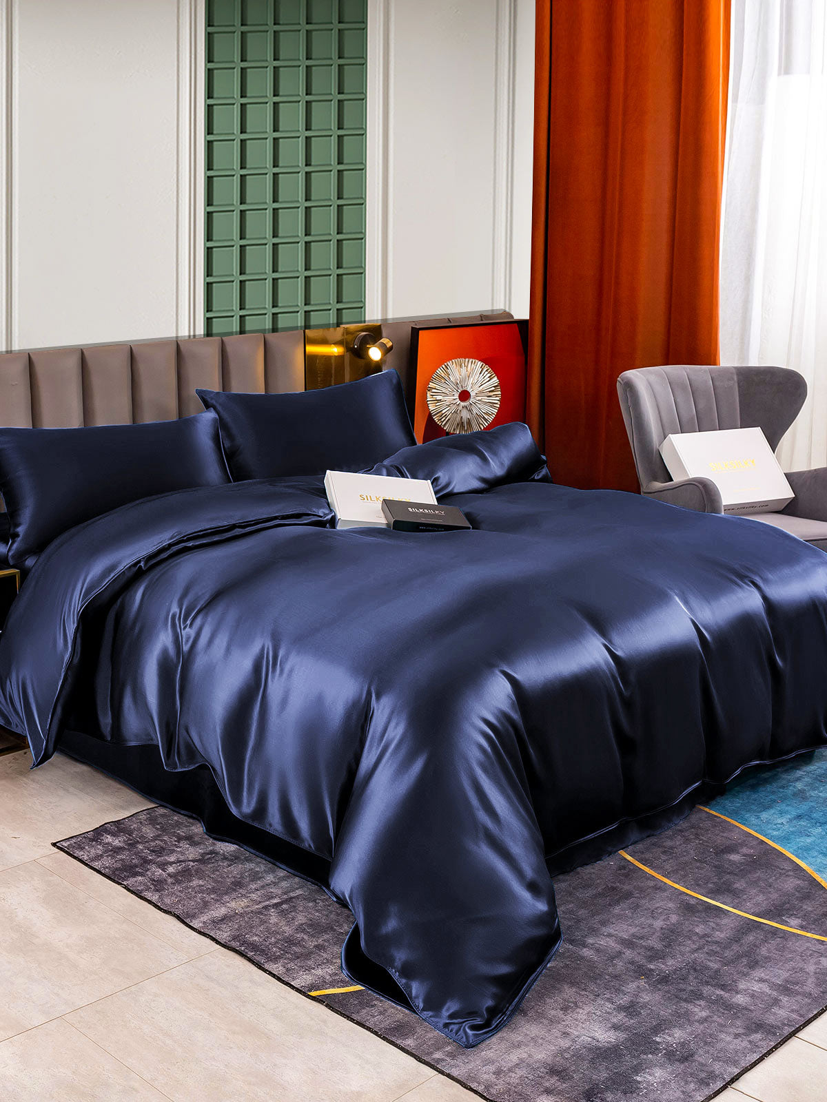 SilkSilky UK 25Momme Pure Silk Bedding Set DarkBlue 003