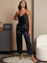[Black] SilkSilky-UK Spaghetti Strap V Neck Camisole Set 005