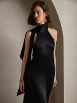 [Black] SilkSilky-UK Sleeveless Tie Neck Dress 003