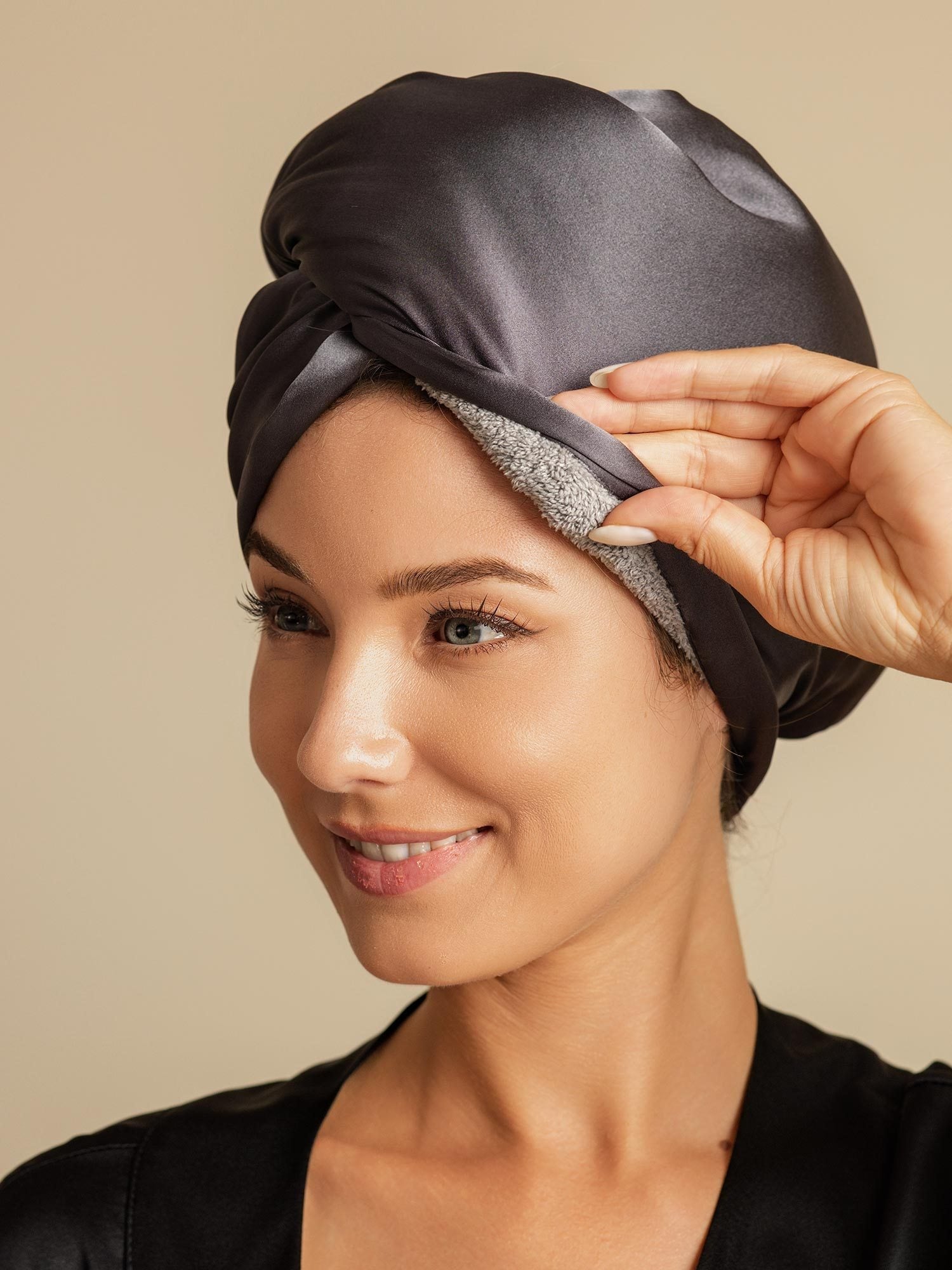 [Dark Gray] SilkSilky-UK Pure Silk Wrap Hair Towel Wrap 001,