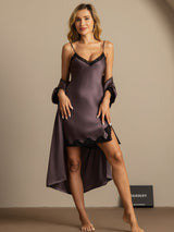 [Purple Gray] SilkSilky-UK Half Sleeve V Neck Nightdress&Dressing gowns 005