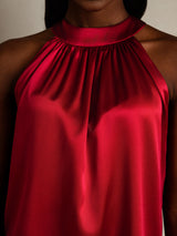 [Wine] SilkSilky-UK Sleeveless Halter Women's T-Shirt 004