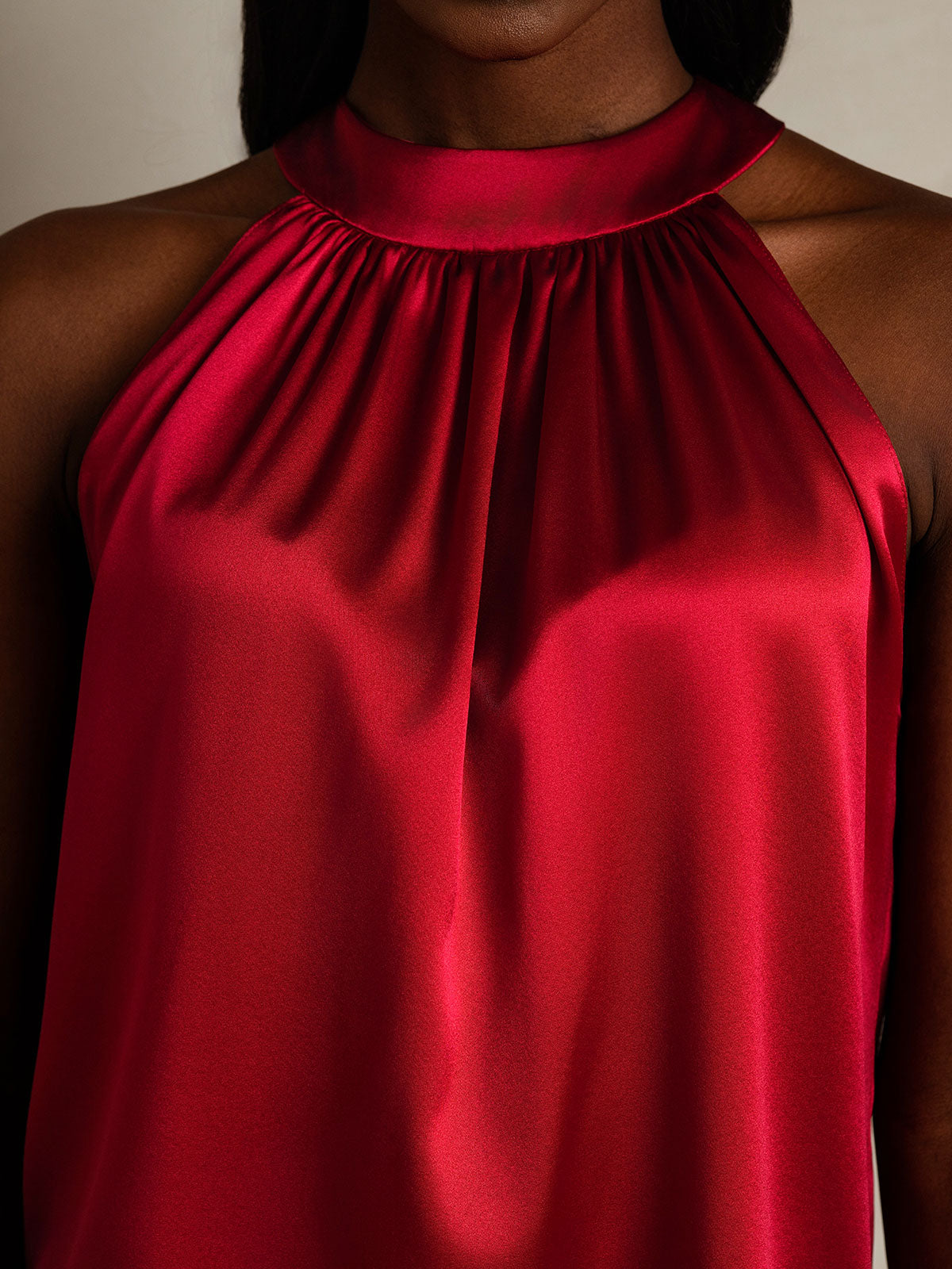 [Wine] SilkSilky-UK 19Momme Silk Sleeveless Halter Neck Women's T-Shirt 008