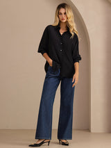 [Black] SilkSilky-UK Long Sleeve Lapel Collar Women's Shirt 007