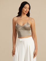 [Khaki] SilkSilky-UK Spaghetti Strap V Neck Camisole 003