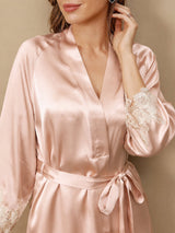 [Pink] SilkSilky-UK 3/4 Sleeve V Neck Nightdress&Dressing gowns 009