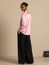 [Pink Stripe] SilkSilky-UK Long Sleeve Lapel Collar Women's Shirt 007
