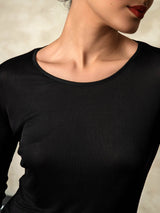 [Black] SilkSilky-UK Silk Jersey Long Sleeve Round Neck Women's Long Johns 005