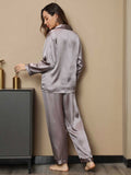 SilkSilky UK Pure Silk Long Sleeve Lapel Women's Pyjamas Gray 002