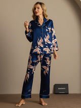 [Dark Blue] SilkSilky-UK 19Momme Long Sleeve Notch Collar Women's Pyjamas 003
