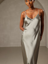[Grayish Green] SilkSilky-UK Spaghetti Strap V Neck Nightdress 004