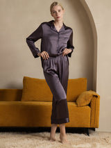 [Purple Gray] SilkSilky-UK Long Sleeve Lapel Collar Women's Pyjamas 006