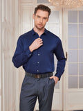 SilkSilky UK Silk Long Sleeve Collar Men's Shirt DarkBlue 005