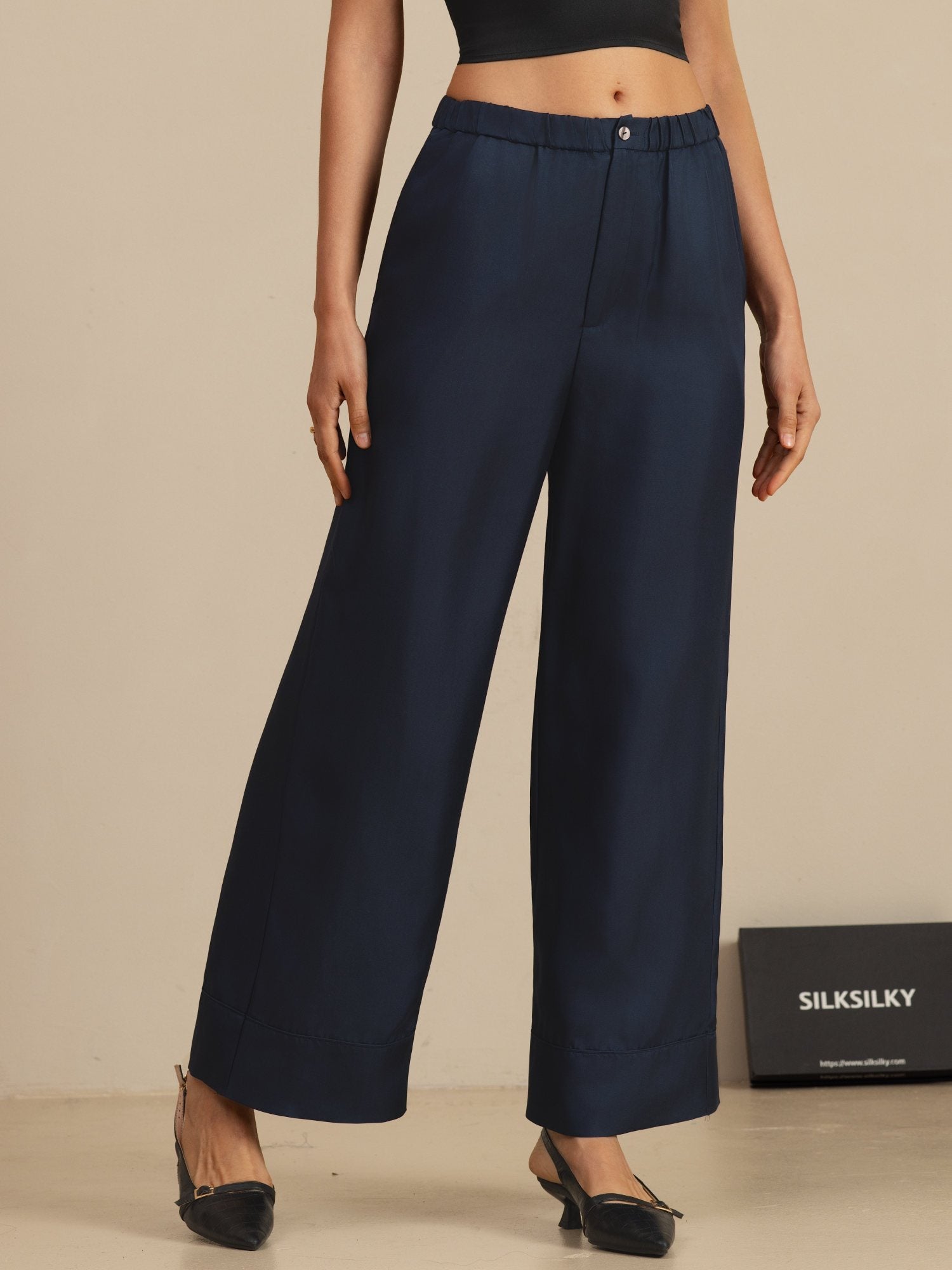 [Dark Blue] SilkSilky-UK 18Momme Silk Satin Surah Womens Pants 003