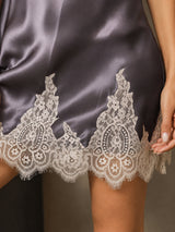 [Purple Gray] SilkSilky-UK Spaghetti Strap V Neck Nightdress 004