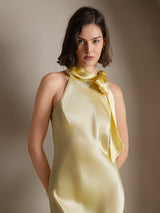 [Light Yellow] SilkSilky-UK Sleeveless Tie Neck Dress 004