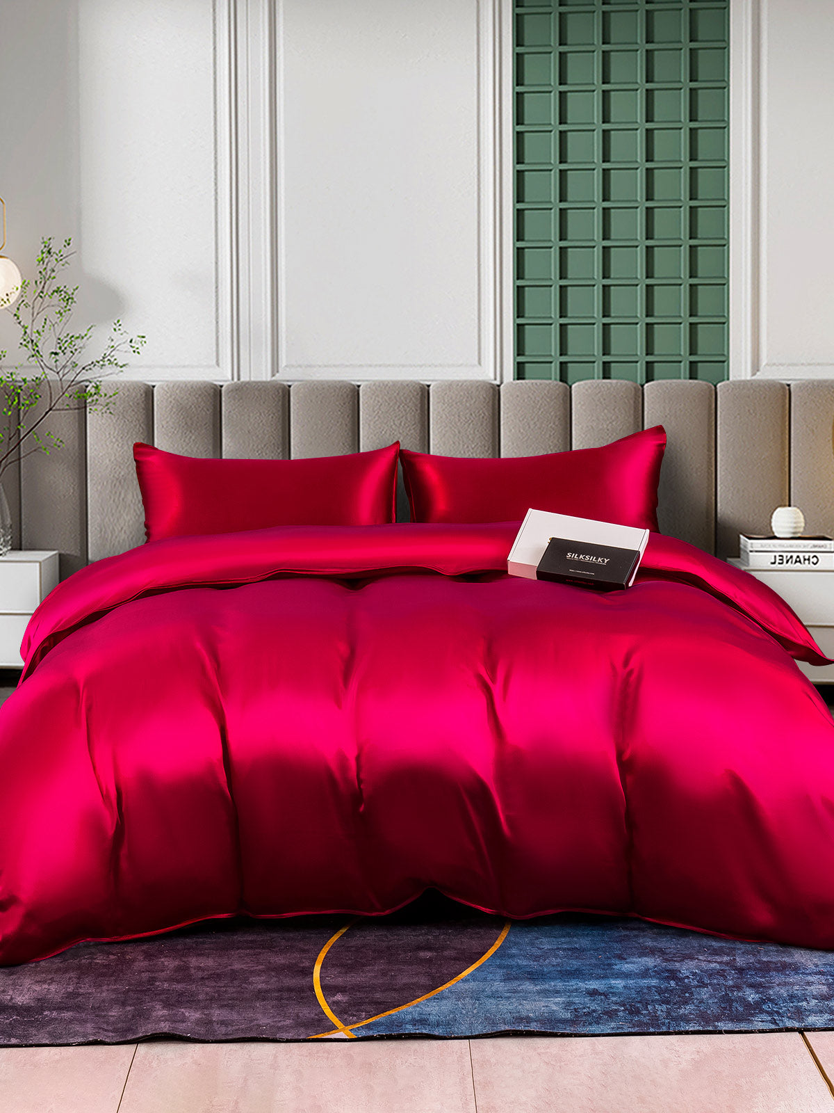 SilkSilky UK 25Momme Pure Silk Bedding Set Wine 002