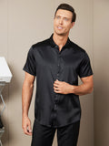 SilkSilky UK Silk Short Sleeve Collar Men's Shirt Black 003