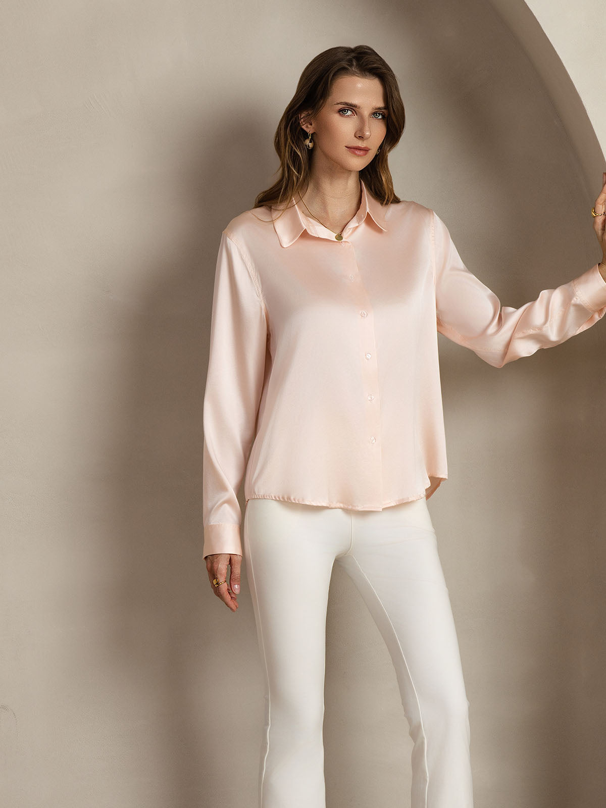 [Light Pink] SilkSilky-UK Silk Collar Women's Shirt 007