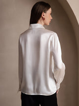 [White] SilkSilky-UK Long Sleeve Lapel Collar Women's Shirt 002