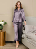 SilkSilky-UK Pure Silk Long Sleeve Lapel Women's Pyjamas PurpleGray 003