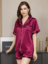 [Fuchsia] SilkSilky-UK Short Sleeve Lapel Collar Women's Pyjamas 004