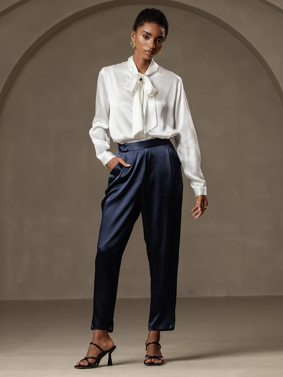 [Dark Blue] SilkSilky-UK 19Momme Silk Womens Pants 005