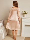 SilkSilky UK Pure Silk Long Sleeve Nightgown Champagne 002