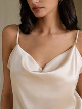 [Beige] SilkSilky-UK Spaghetti Strap Cowl Neck Camisole 004