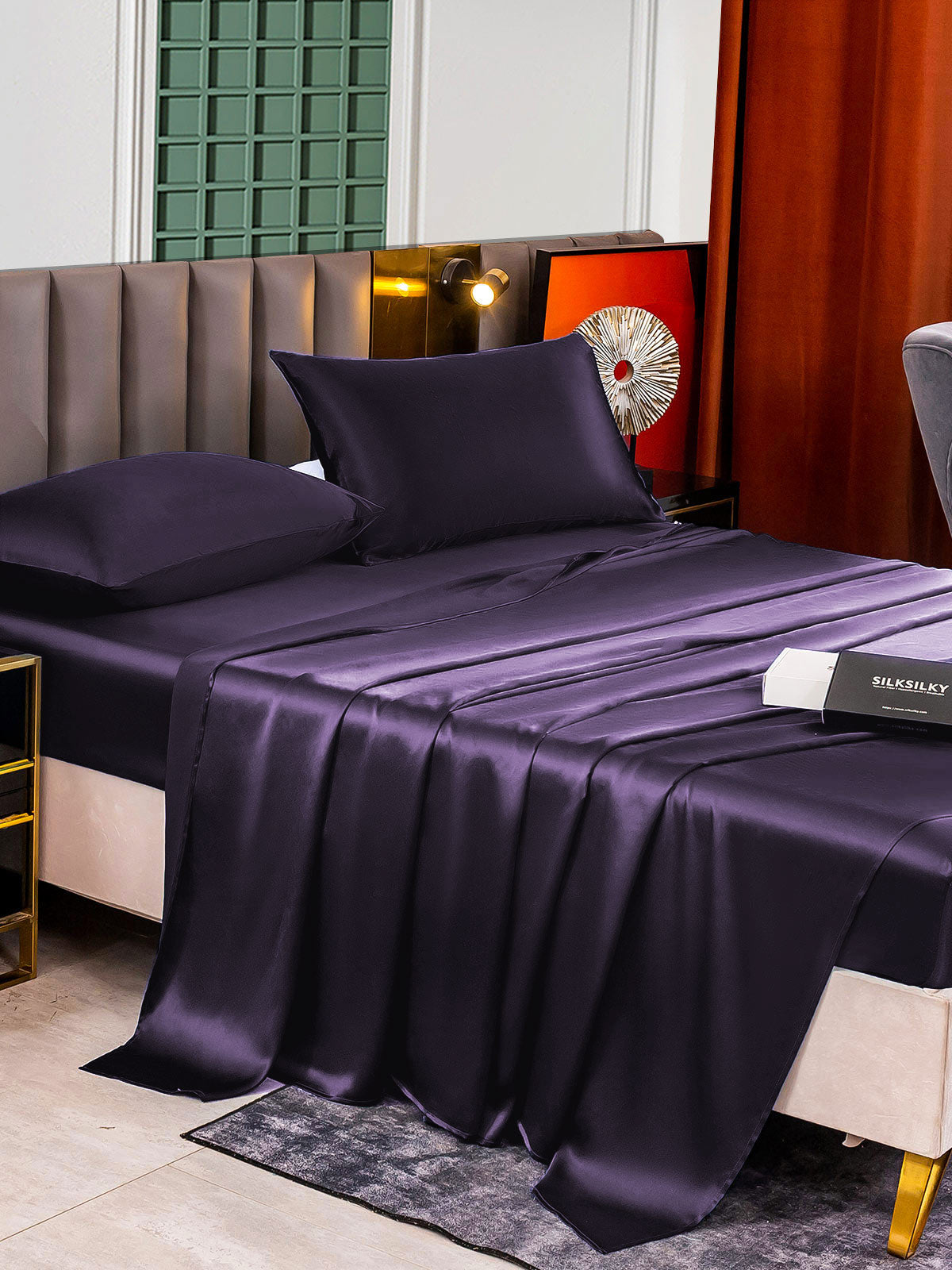 [Deep Purple] SilkSilky-UK 22Momme Pure Silk Bedding Set 003,
