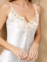 [White] SilkSilky-UK 3/4 Sleeve V Neck Nightdress&Dressing gowns 008