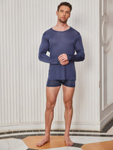 [Dark Blue] SilkSilky-UK Long Sleeve Round Neck Men's T-Shirt 005