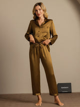 [Brown] SilkSilky-UK Long Sleeve Lapel Collar Women's Pyjamas 003
