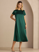 [Dark Green] SilkSilky-UK Short Sleeve Round Neck Dress 003