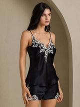 [Black] SilkSilky-UK Spaghetti Strap V Neck Camisole Set 001