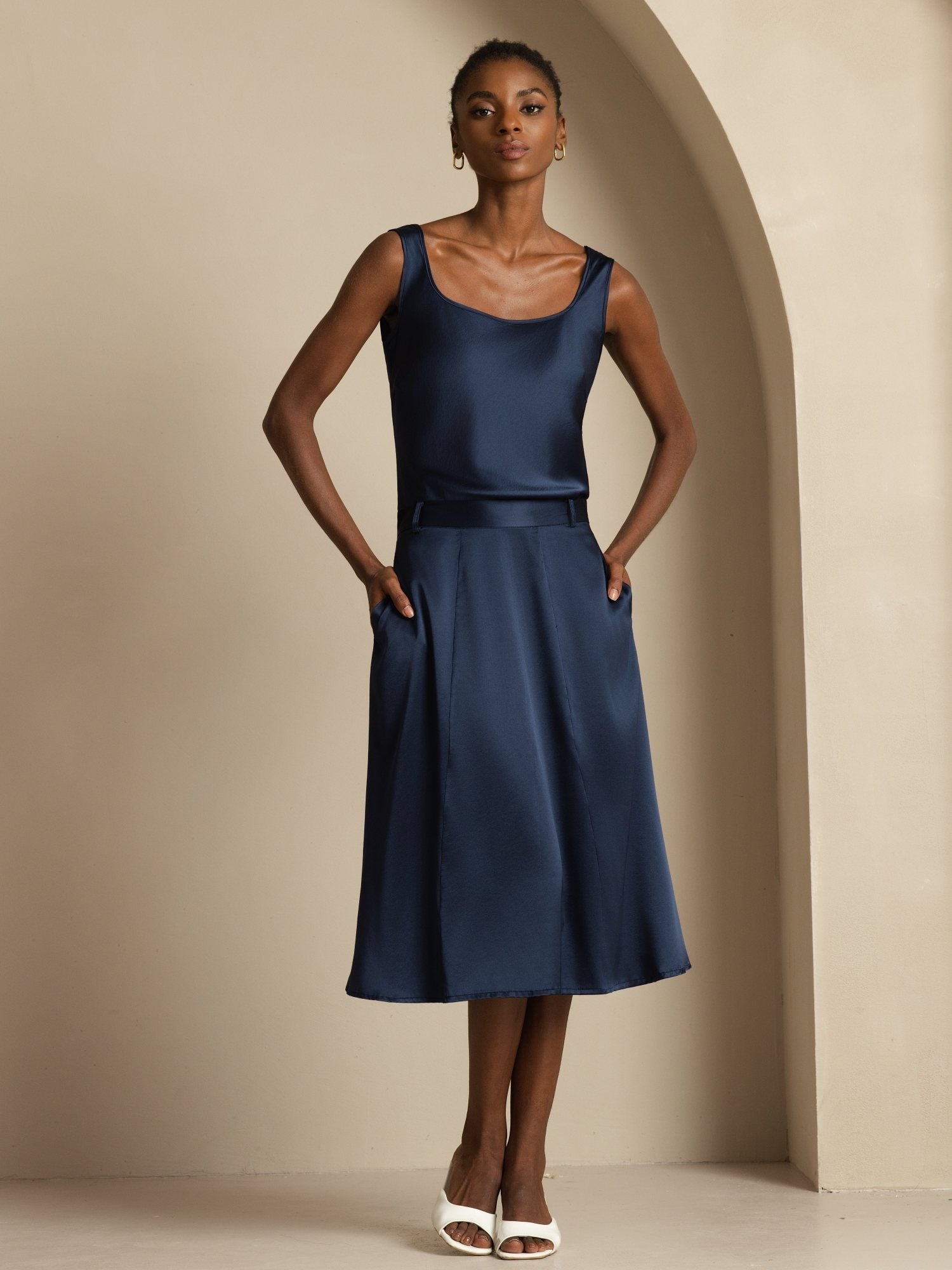 [DarkBlue] SilkSilky-UK 19Momme Silk Skirt 001