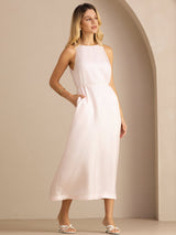 [Light Pink] SilkSilky-UK Sleeveless Crew Neck Dress 003
