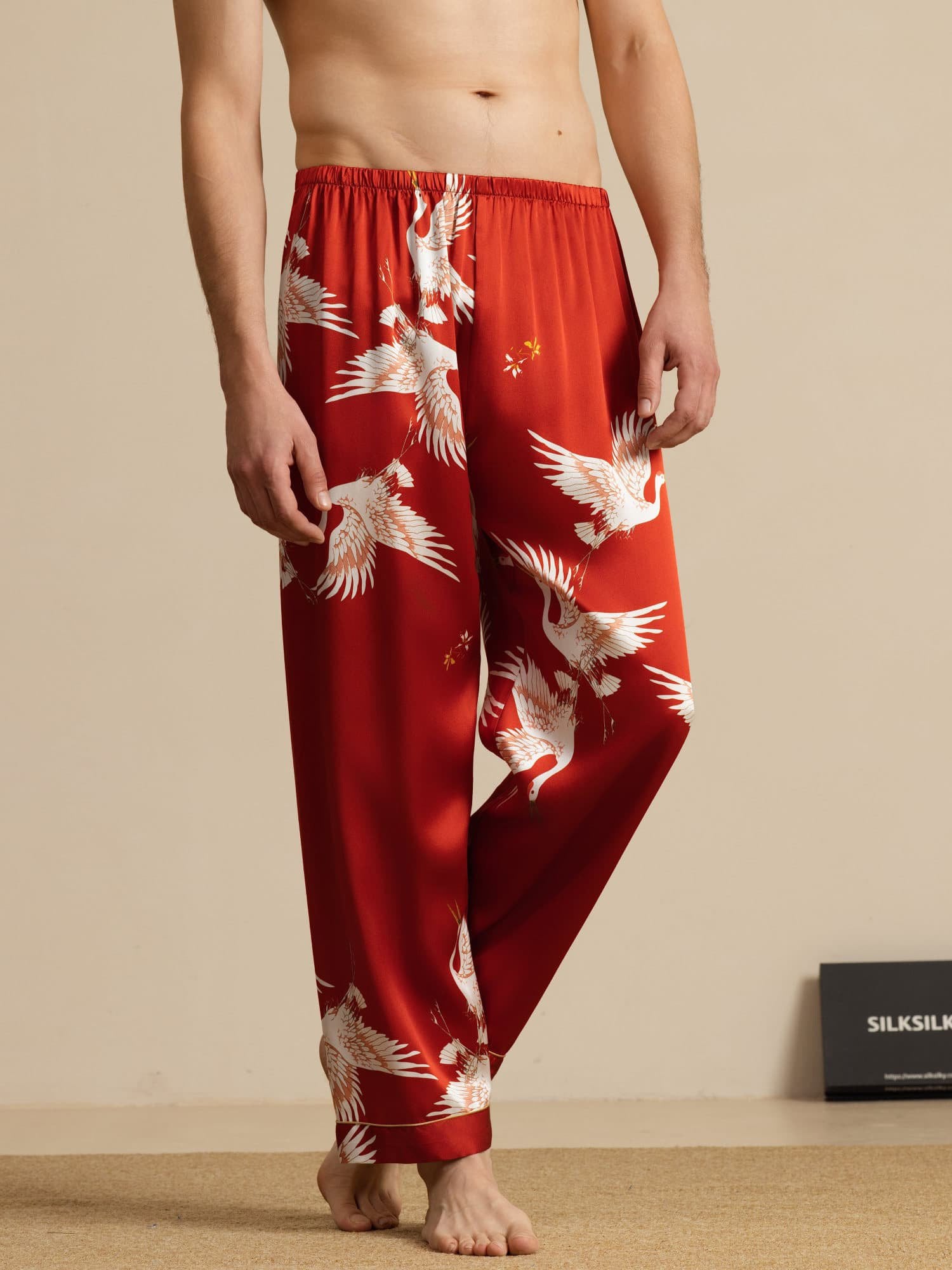 [Wine] SilkSilky-UK 19Momme Mens Sleep Bottoms 003