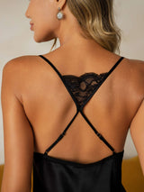 [Black] SilkSilky-UK Spaghetti Strap Deep V Neck Nightdress 005