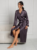 SilkSilky-UK Pure Silk Long Sleeve Womens Robe PurpleGray 004