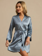 [Grayish Blue] SilkSilky-UK 3/4 Sleeve Women's Dressing Gown 001