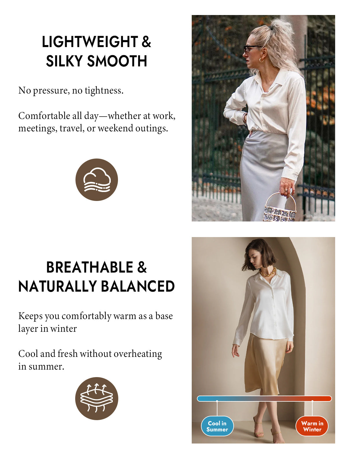 [White] SilkSilky-UK Silk Long Sleeve Collar Women's Shirt 004