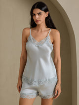 [Grayish Blue] SilkSilky-UK Spaghetti Strap V Neck Camisole Set 001