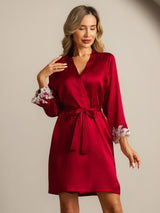 [Wine] SilkSilky-UK 3/4 Sleeve Women's Dressing Gown 001