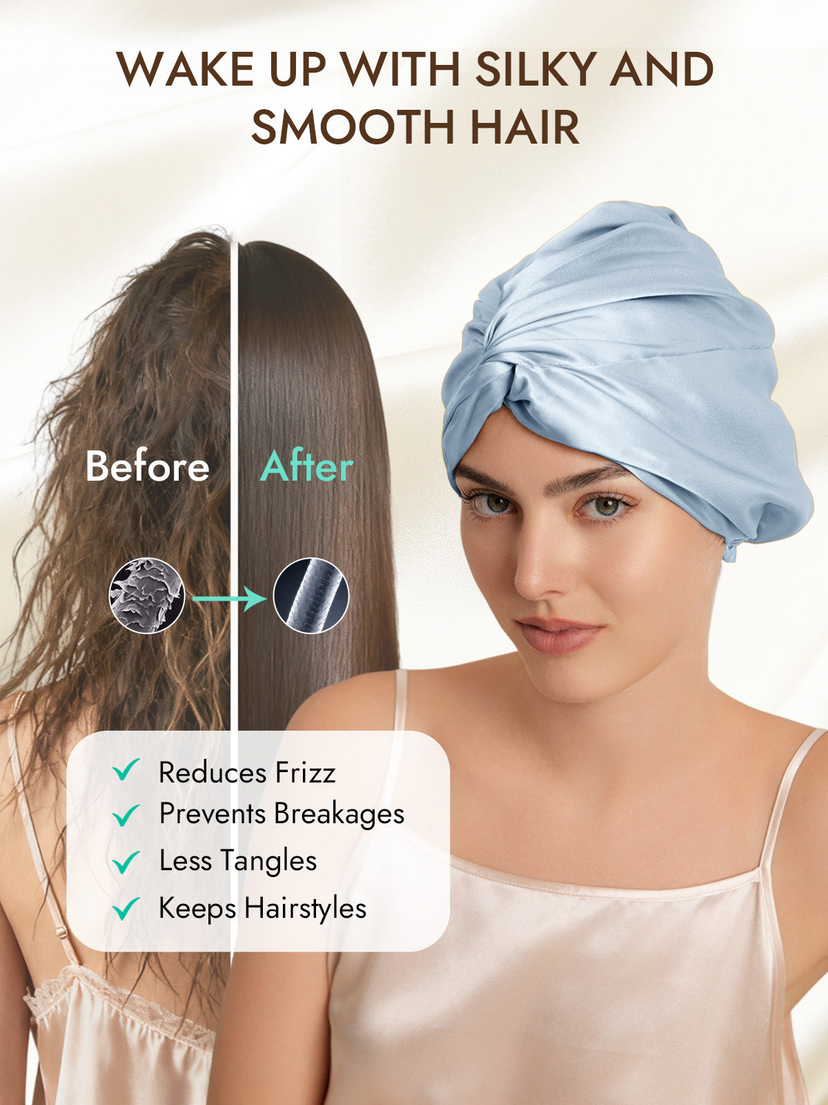 [Steel Blue] SilkSilky-UK 22Momme Pure Silk Sleep Cap 003